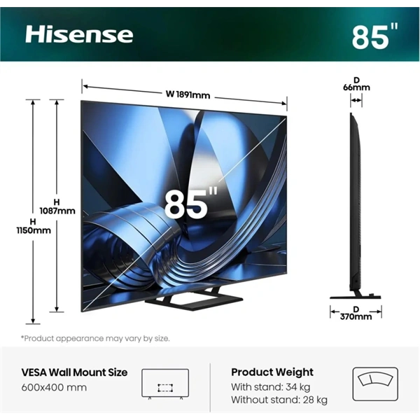 Hisense 85" 85U7SE 4k UHD Smart MiniLED TV