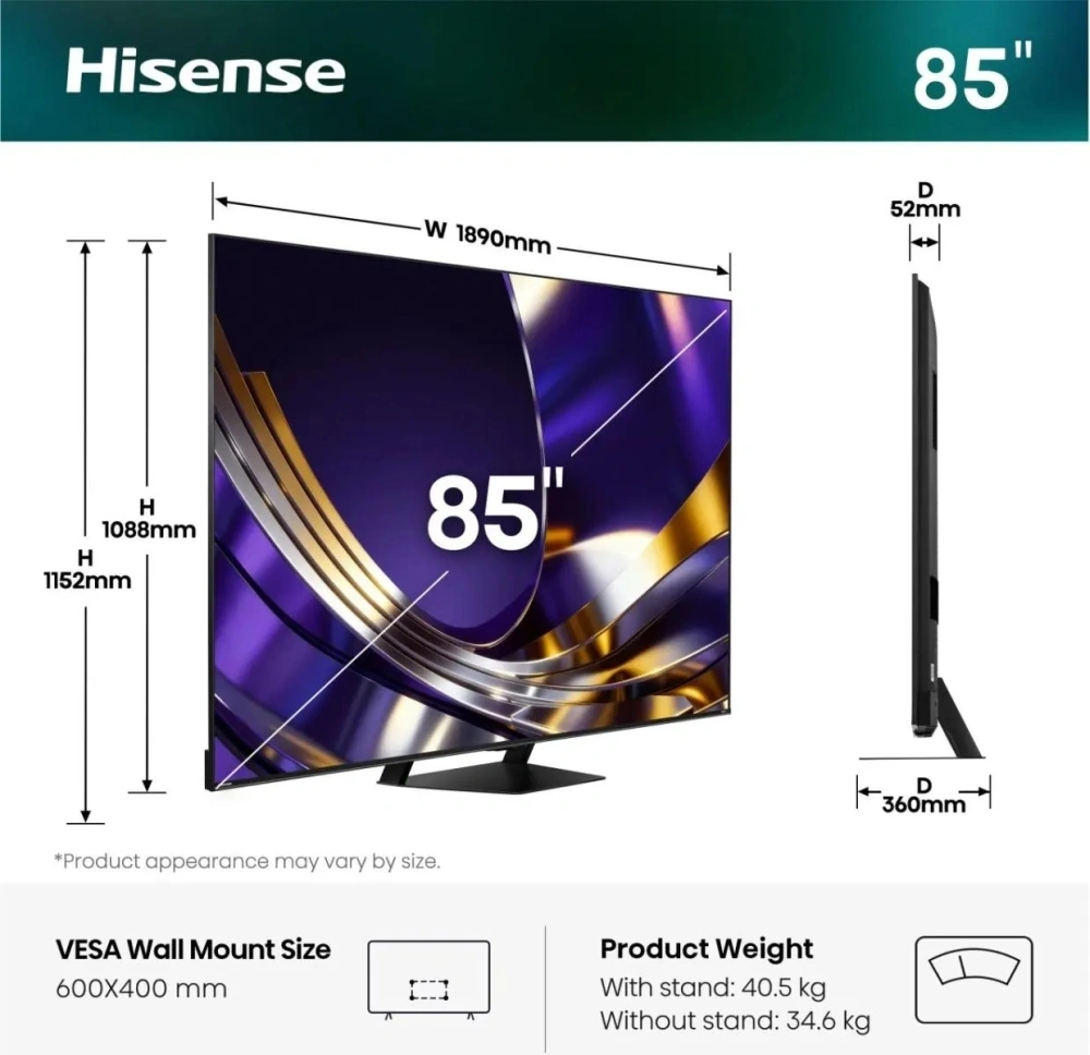 Hisense 85" 85U7S PRO 4K UHD Smart MiniLED TV