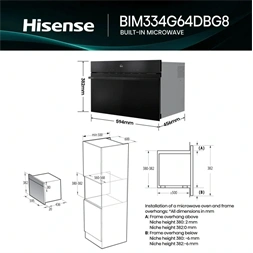 Hisense BIM334G64DBG8 fekete, beépíthető, 34 l, mikrohullámú sütő