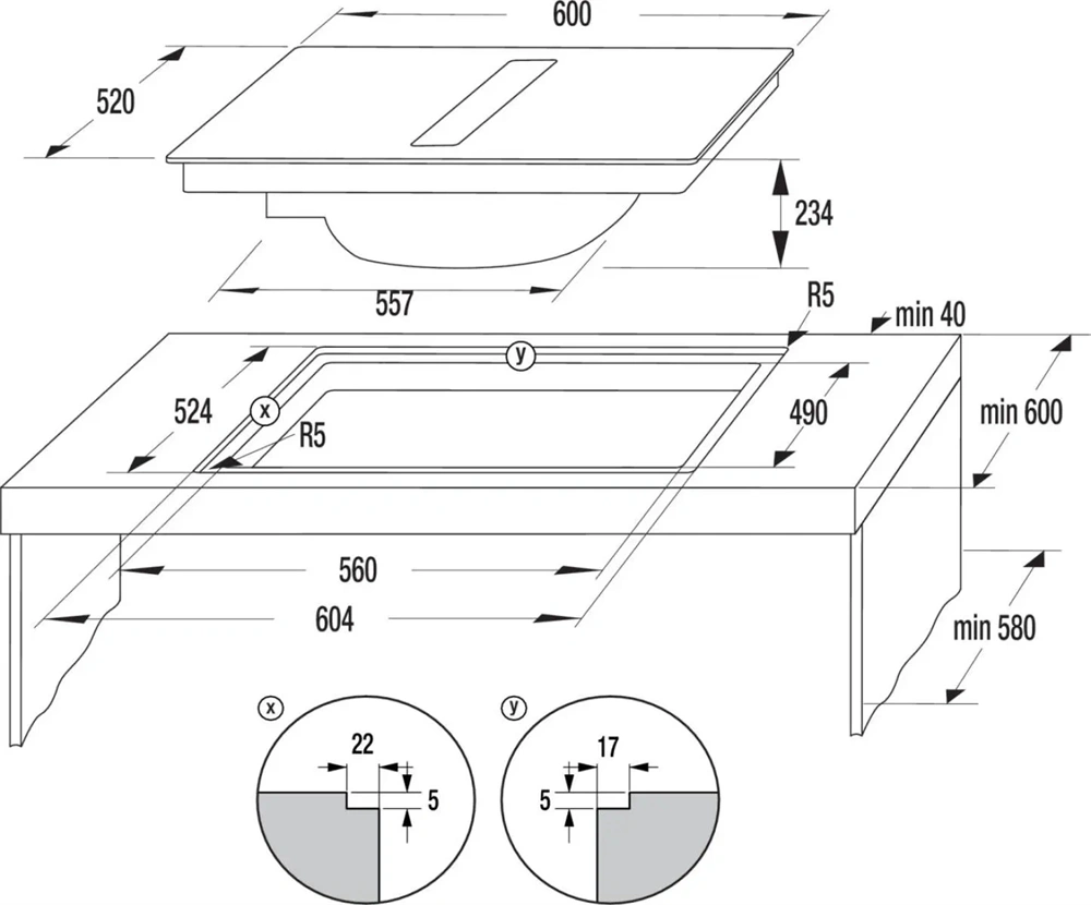 Hisense HEH6443BSCWF1 fekete, beépíthető, indukciós, 4 főzőzóna, elszívóval, főzőlap