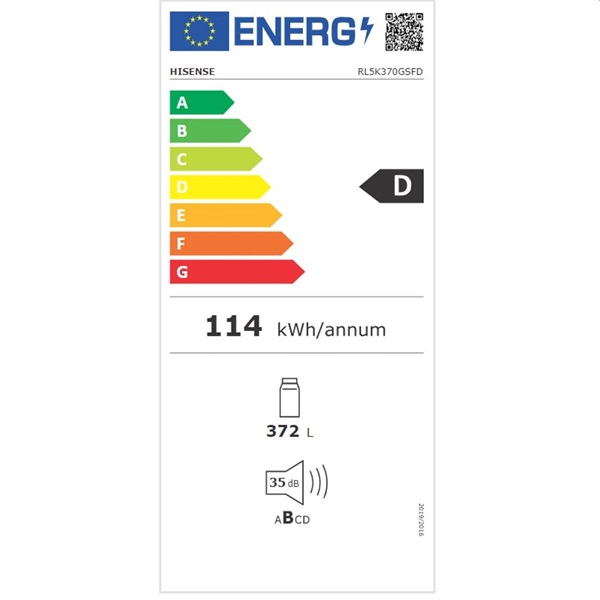Hisense RB3K330SAID fekete, egyajtós, Hűtő:372L hűtőszekrény