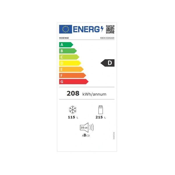 Hisense RB3K330SAID szürke, alulfagyasztós, Hűtő:215L, Fagyasztó:115L, Total No frost hűtőszekrény (Használt - A)