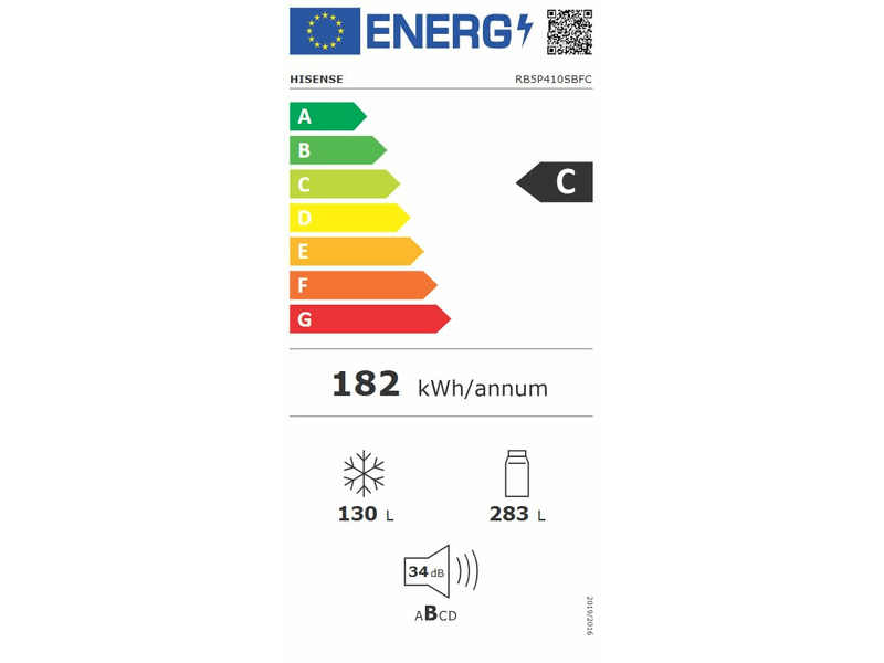 Hisense RB5P410SBFC fekete, alulfagyasztós, Hűtő:283L, Fagyasztó:130L, Total No frost hűtőszekrény