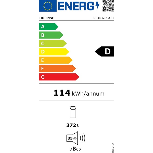 Hisense RL3K370SAID inox, egyajtós, Hűtő:372L, Fagyasztó: 25L hűtőszekrény