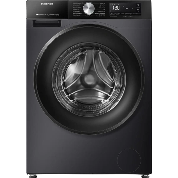 Hisense WD3S8043BB3 fekete, elöltöltős, 8 kg mosás, mosó-szárítógép