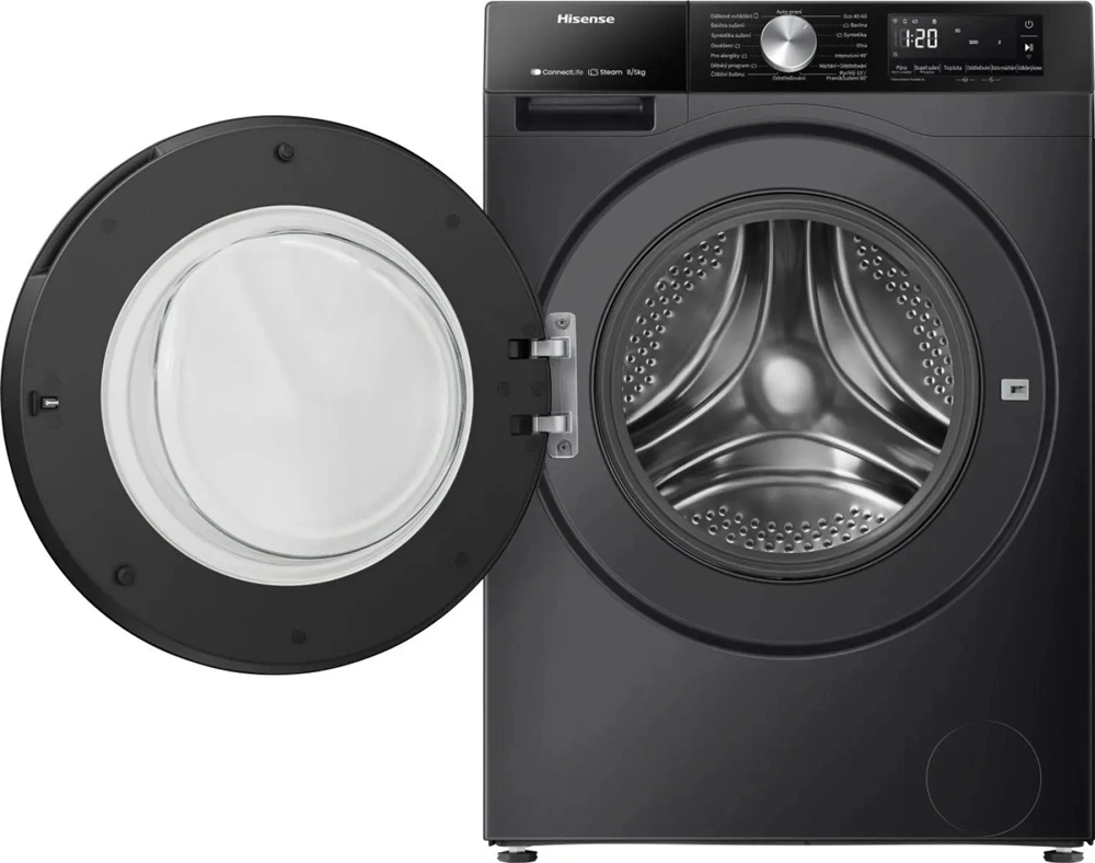 Hisense WD3S8043BB3 fekete, elöltöltős, 8 kg mosás, mosó-szárítógép
