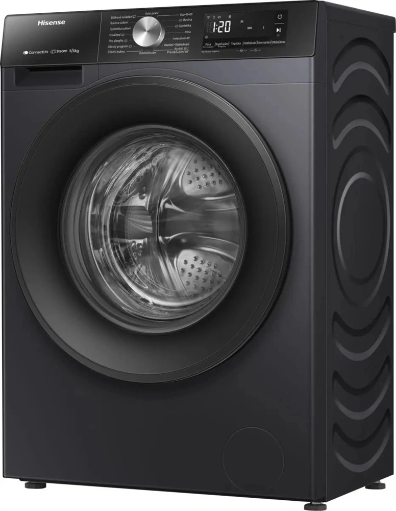 Hisense WD3S8043BB3 fekete, elöltöltős, 8 kg mosás, mosó-szárítógép