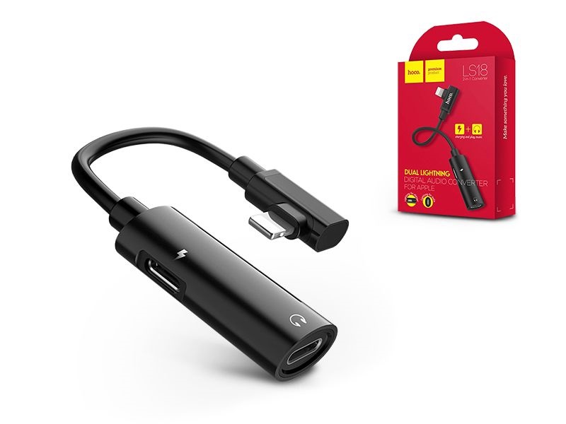 Hoco LS18 Lightning audio fekete adapter