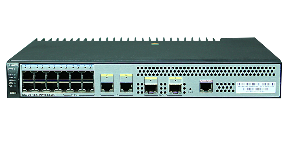 Huawei S5720-16X-PWH-LI-AC 12GbE PoE++ 2xGbE LAN 2x10GbE SFP+ 360W PoE++ L3 menedzselhető switch