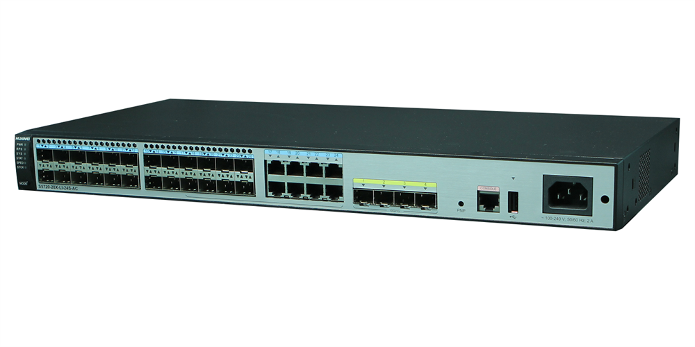 Huawei S5720-28X-LI-24S-AC 20xGbE SFP 8xGbE Combo RJ45/SFP 4x10GbE SFP+ L3 menedzselhető switch
