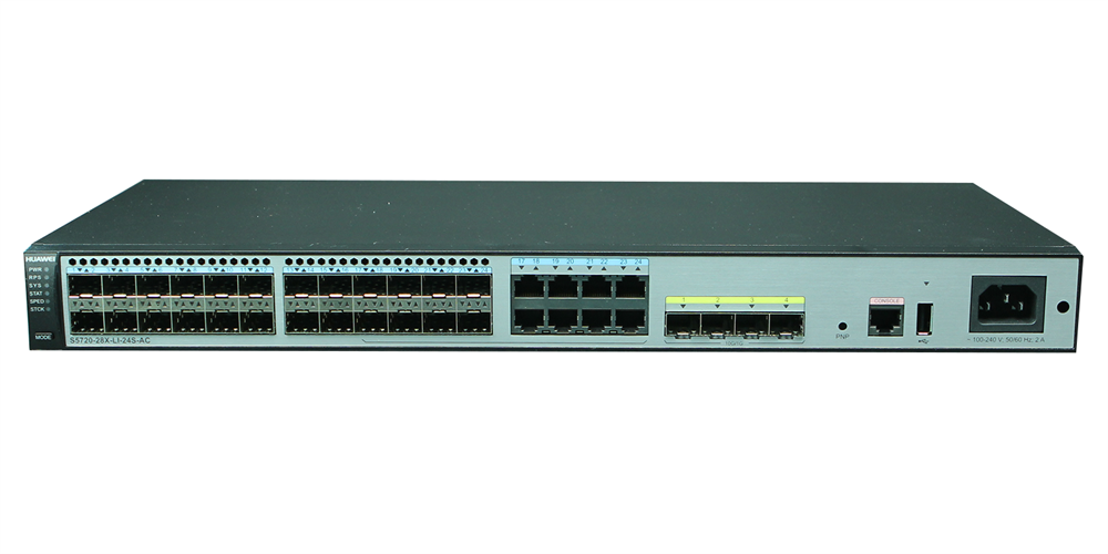 Huawei S5720-28X-LI-24S-AC 20xGbE SFP 8xGbE Combo RJ45/SFP 4x10GbE SFP+ L3 menedzselhető switch