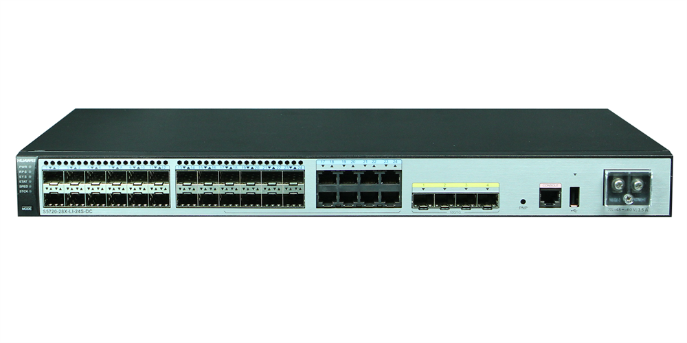 Huawei S5720-28X-LI-24S-DC 16GbE SFP 8xGbE Combo RJ45/SFP 4x10GbE SFP+ DC-48V L3 menedzselhető switch