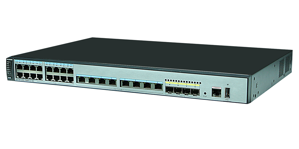 Huawei S5720-28X-PWR-LI-ACF 24GbE PoE+ LAN 4x10GbE SFP+ 740W PoE+ L3 menedzselhető switch