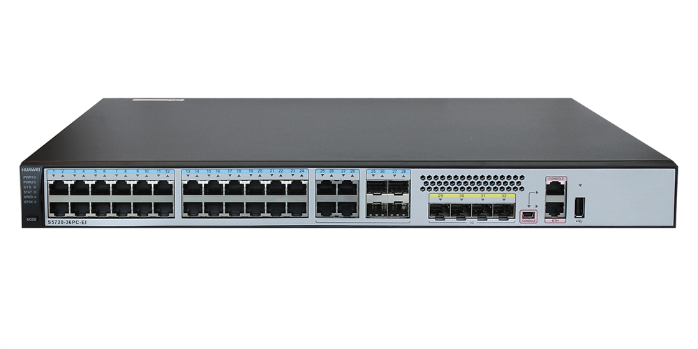 Huawei S5720-36PC-EI bundle 24xGbE LAN 4xGbE Combo RJ45/SFP 4xGbE SFP L3 menedzselhető switch