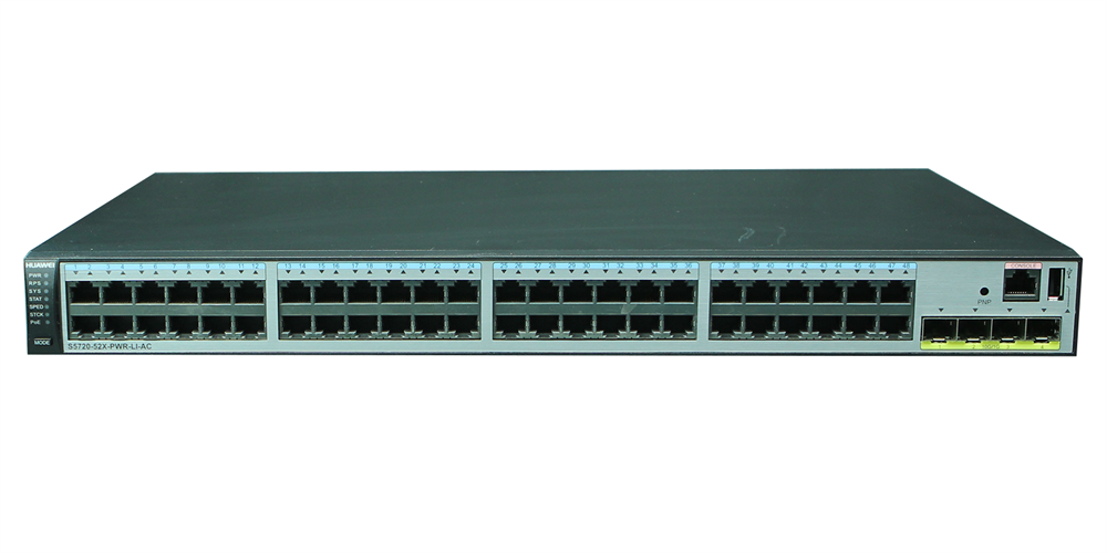 Huawei S5720-52X-PWR-LI-AC 48xGbE PoE+ LAN 4x10GbE SFP+ 370W PoE+ L3 menedzelhető switch
