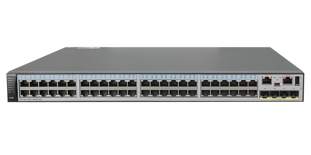 Huawei S5720-56C-PWR-EI bundle 48xGbE LAN 4x10GbE SFP+ 370W PoE+ L3 menedzselhető switch
