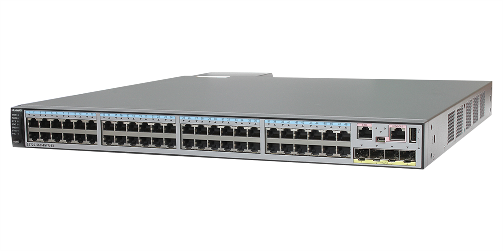 Huawei S5720-56C-PWR-EI bundle 48xGbE LAN 4x10GbE SFP+ 785W PoE+ L3 menedzselhető switch