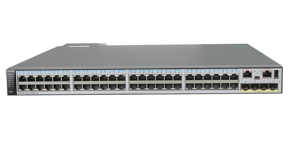 Huawei S5720-56C-PWR-EI bundle 48xGbE LAN 4x10GbE SFP+ 785W PoE+ L3 menedzselhető switch