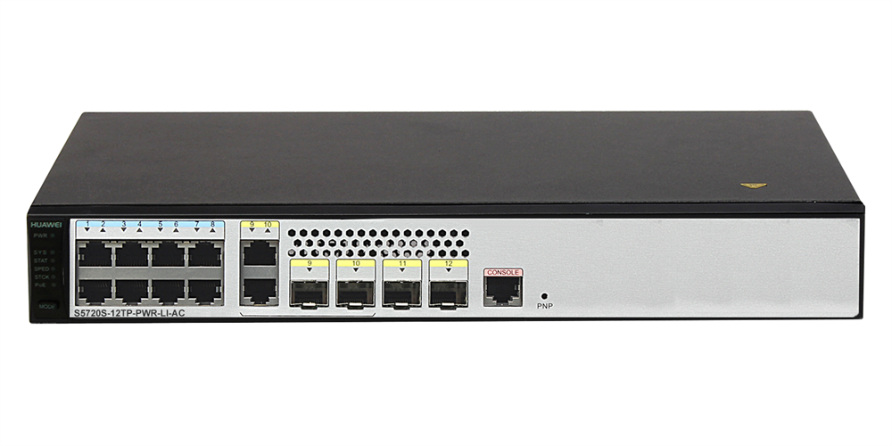 Huawei S5720S-12TP-PWR-LI-AC 8xGbE PoE LAN 2xGbE Combo RJ45/SFP 124W PoE L3 menedzselhető switch