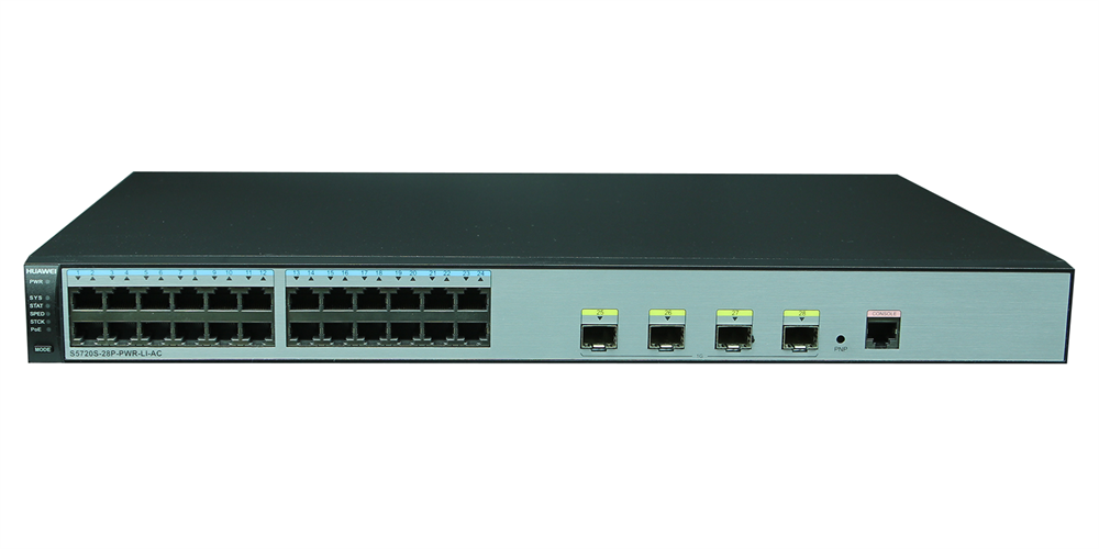 Huawei S5720S-28P-PWR-LI-AC 24GbE PoE+ LAN 4xGbE SFP 370W PoE+ L3 menedzselhető switch