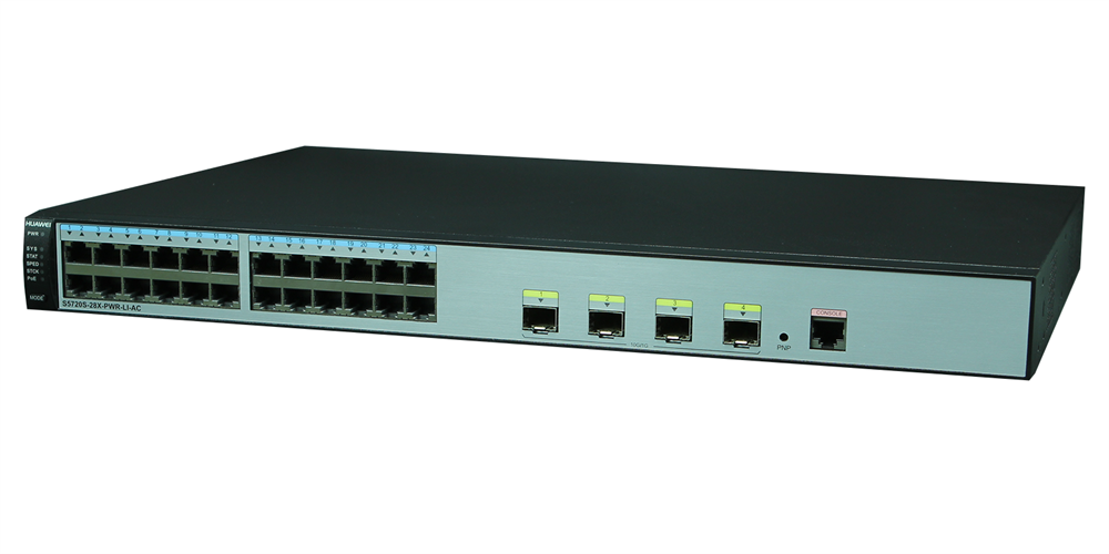 Huawei S5720S-28X-PWR-LI-AC 24GbE PoE+ LAN 4x10GbE SFP+ 370W PoE+ L3 menedzselhető switch