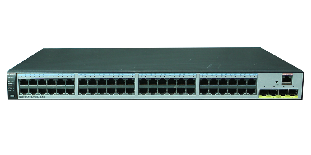 Huawei S5720S-52X-PWR-LI-AC 48GbE LAN 4x10GbE SFP+ 370W PoE+ L3 menedzselhető switch