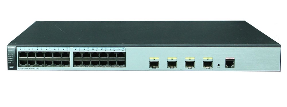 Huawei S5720-28P-PWR-LI-AC 24port GbE LAN PoE+ (370W) L3 menedzselhető switch (Újracsomagolt)