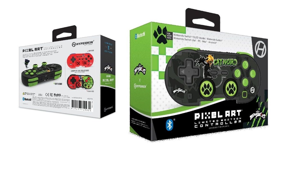 Hyperkin M01328-MTCN Pixel Art Miraculous Nintendo Switch/PC/Mac/Android vezeték nélküli "Fekete macska" kontroller