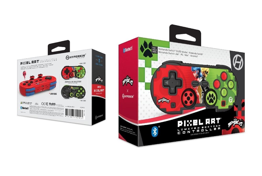Hyperkin M01328-MTBC Pixel Art Miraculous Nintendo Switch/PC/Android vezeték nélküli "K.bogár és F.macska" kontroller