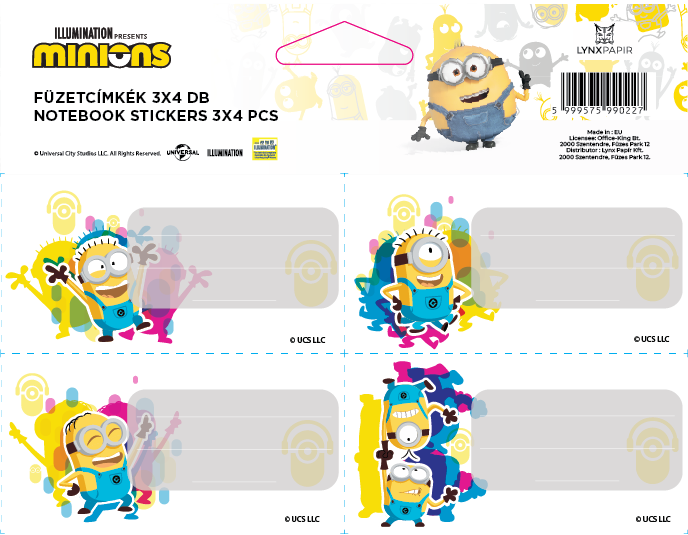 ICO Minions 4db/ív füzetcímke
