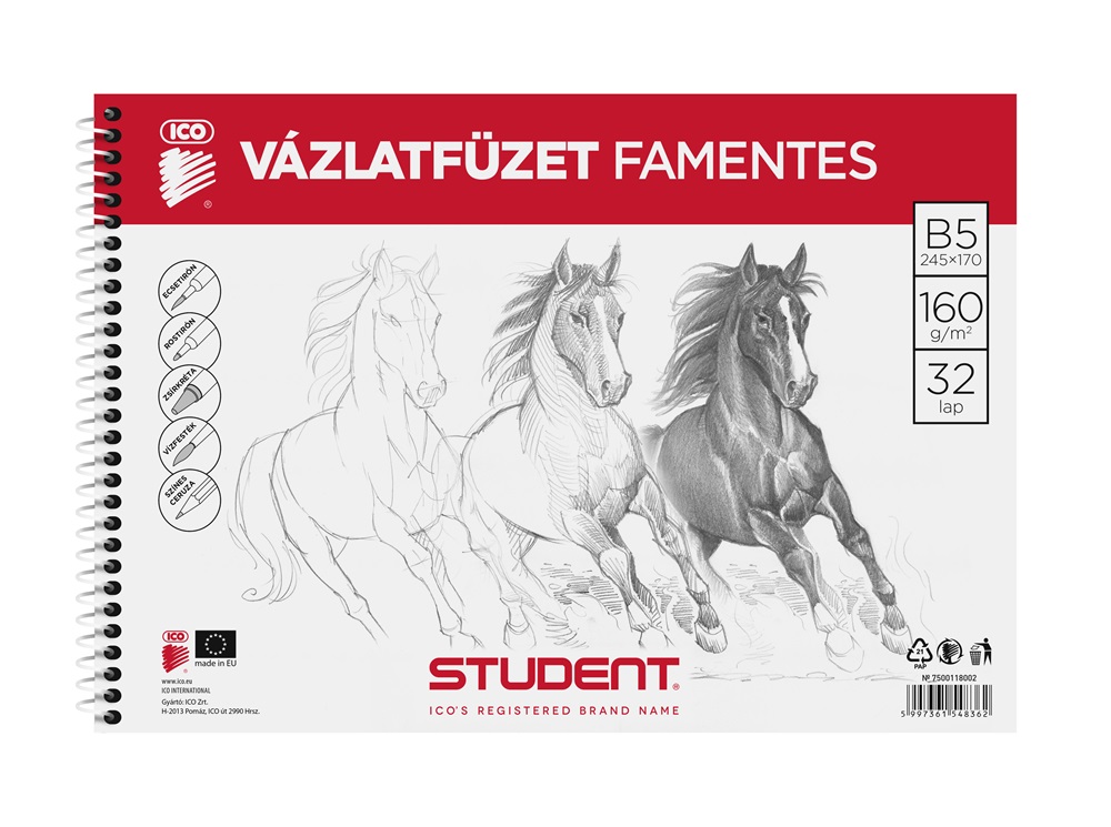 ICO Student B5 famentes vázlatfüzet