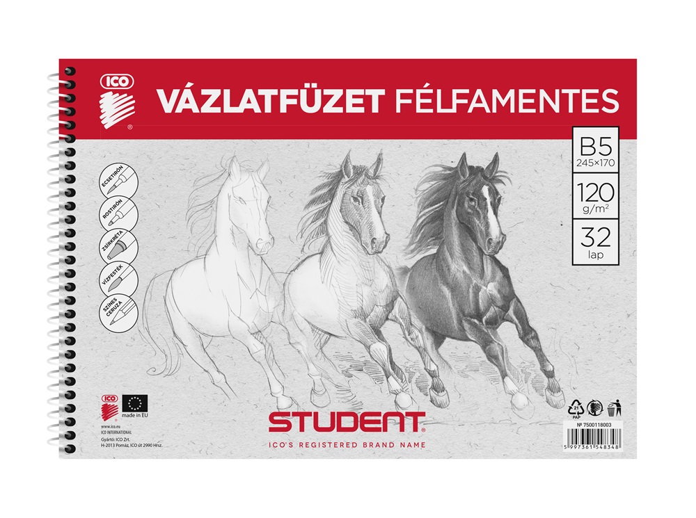 ICO Student B5 félfamentes vázlatfüzet
