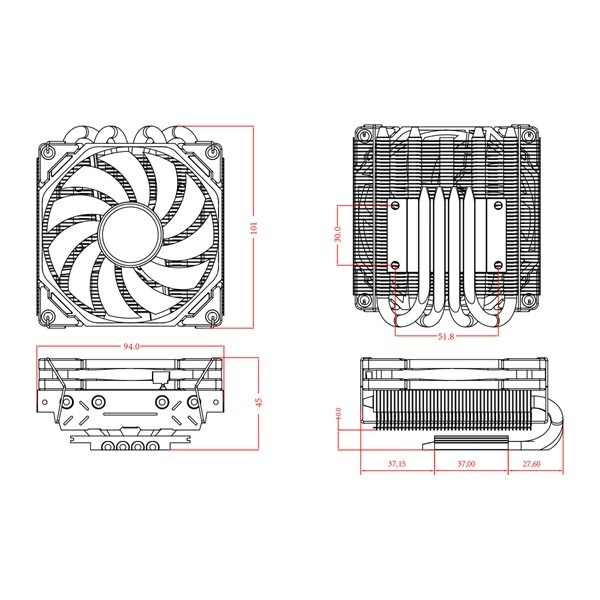 ID-Cooling CPU Cooler - IS-40X V2 (Low profile, 14.0-35.2dB; max. 78,15 m3/h; 4pin csatlakozó, 4 db heatpipe, 9cm, PWM)