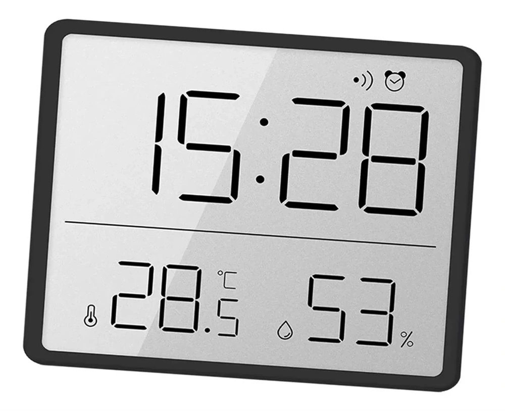 IRIS DC-111-B hőmérséklet és páratartalom kijelzéssel, ébresztő funkcióval fekete digitális óra