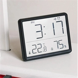 IRIS DC-111-B hőmérséklet és páratartalom kijelzéssel, ébresztő funkcióval fekete digitális óra