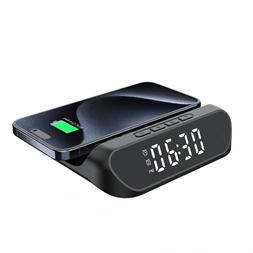 IRIS DC-130-B-Qi 15W Qi vezeték nélküli töltővel, ébresztő funkcióval fekete digitális óra