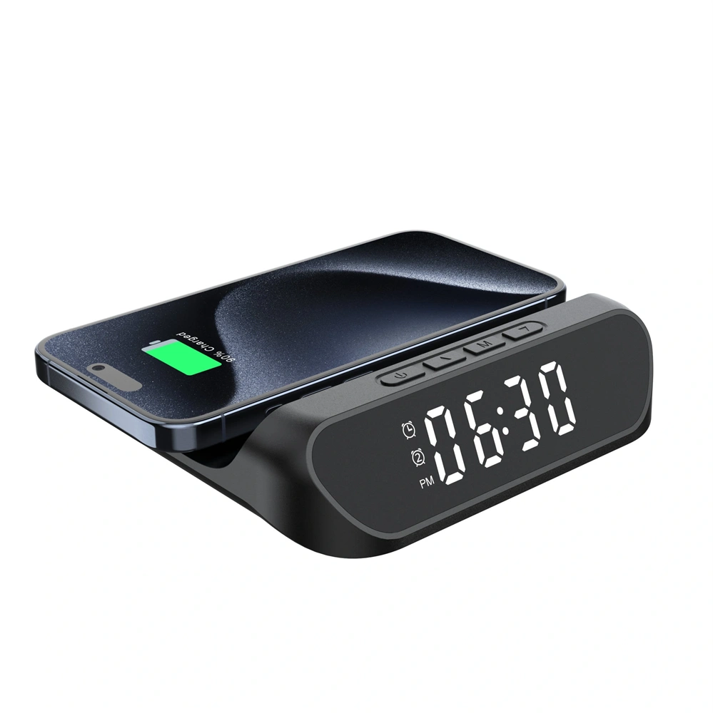 IRIS DC-130-B-Qi 15W Qi vezeték nélküli töltővel, ébresztő funkcióval fekete digitális óra