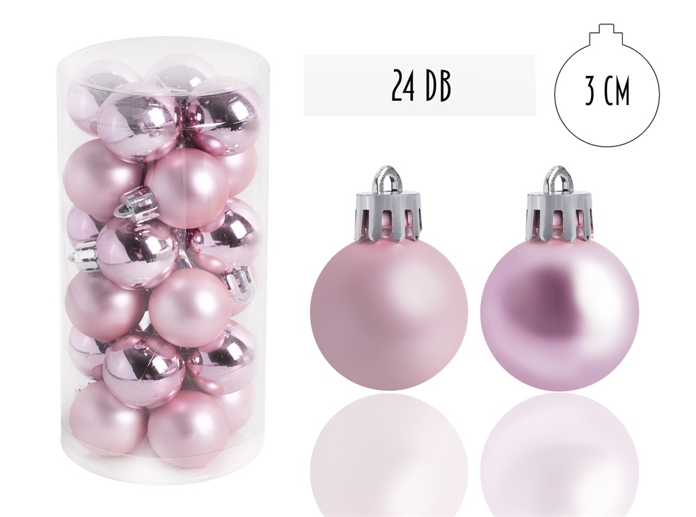 IRIS Karácsonyfa gömb rózsaszín, 24 db-os, 3cm