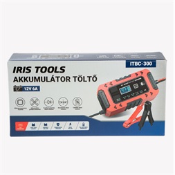 IRIS TOOLS ITBC-300 Intelligens automata akkumulátor töltő, 12V 6A, töltés 0V-tól!, AGM, GEL, Wet Lead Acid, Lifepo4 bat