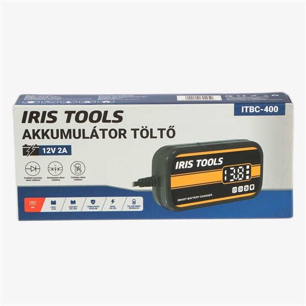 IRIS TOOLS ITBC-400 Akkumulátor töltő digitális kijelzővel,12V 2A, AGM, GEL, Lead acid battery