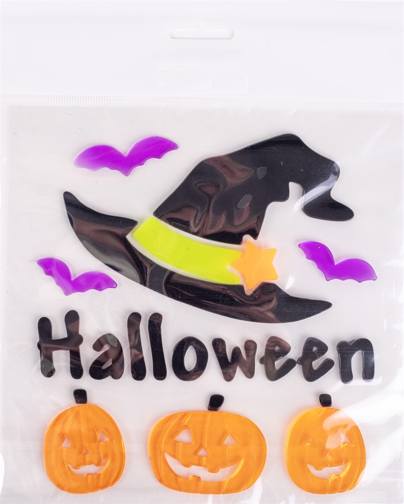 IRIS ablakzselé boszorkány kalap, tökök, +halloween" felirattal 20 x 25cm