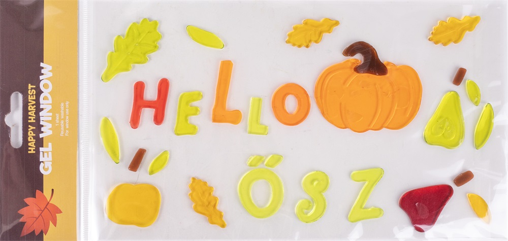 IRIS ablakzselé "hello ősz" felirat, tök és falevelek 15 x 30cm