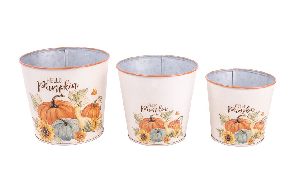 IRIS bádog kaspó, 3 darabos, tökök, krém narancssárga 15-11,5 cm