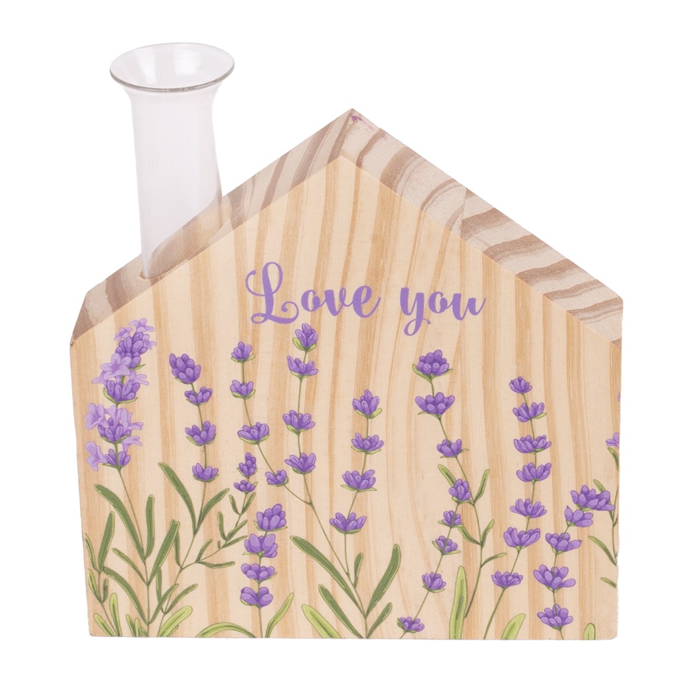 IRIS dekor fa akasztós "love u" tábla levendulás 12x17cm