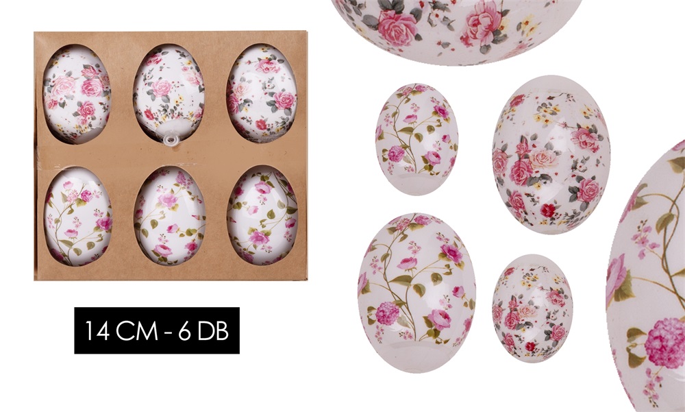 IRIS dekor műanyag tojás 6db virágos rózsaszín 14cm