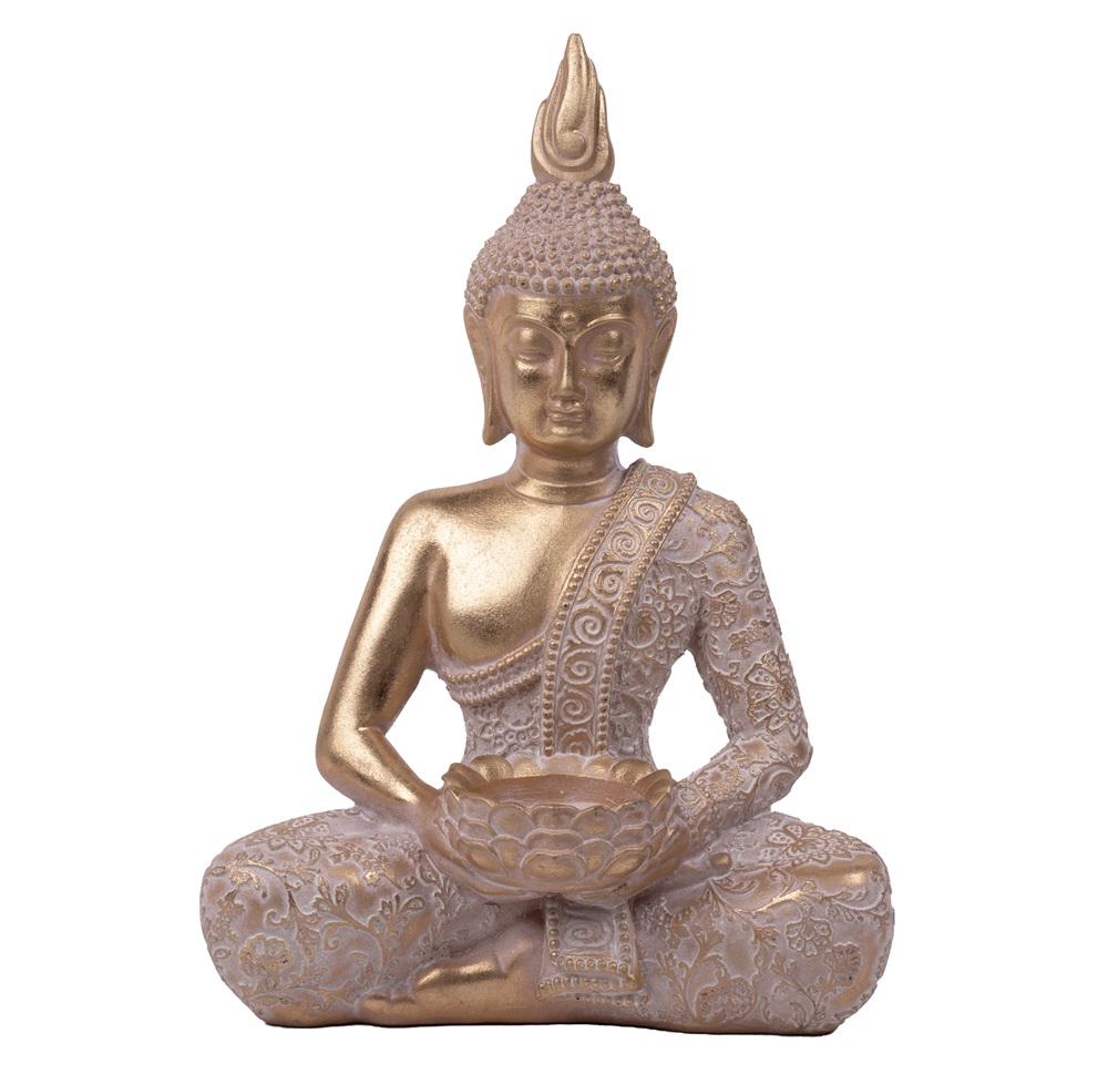 IRIS dekor műgyanta buddha ülő krémszín/arany 25,5cm