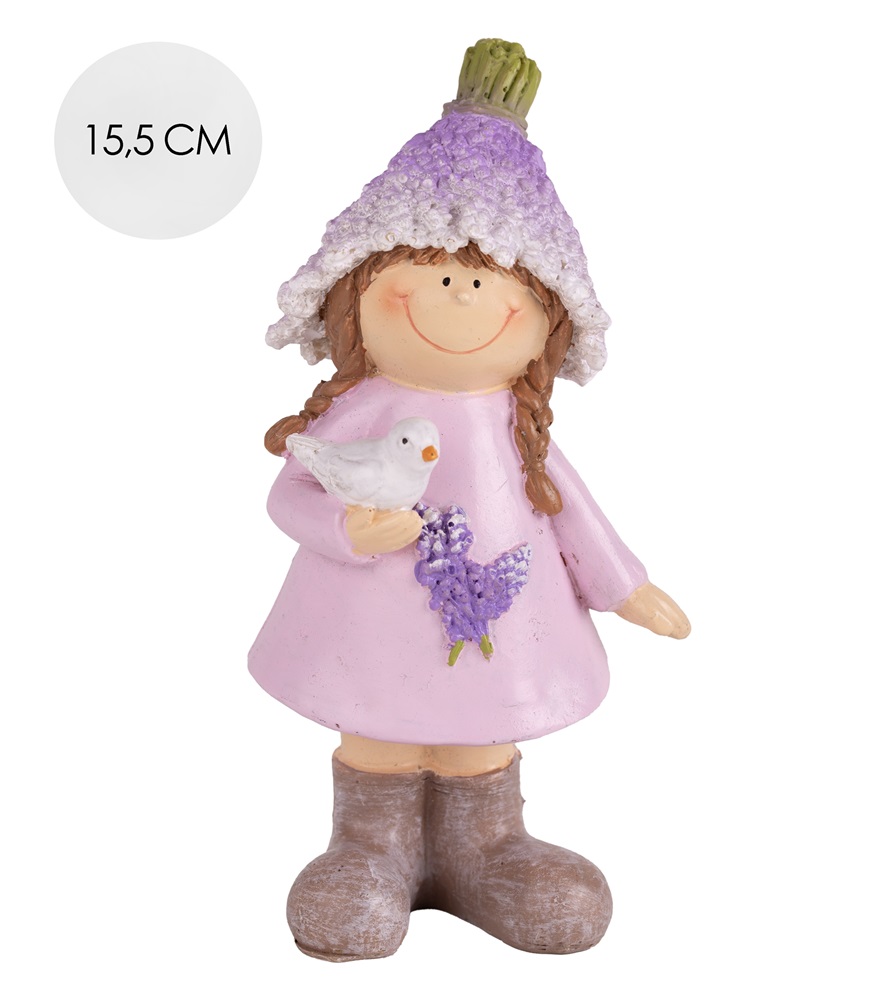IRIS dekor műgyanta levendula lány+madár 15,5cm