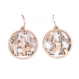 IRIS fa akasztós körben ház vagy madár, natúr 10 x 9 cm