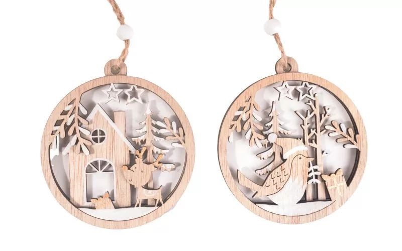 IRIS fa akasztós körben ház vagy madár, natúr 10 x 9 cm