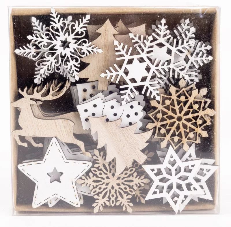 IRIS fa karácsonyi dekor szettben, 72 darabos, natúr és fehér 4 cm